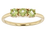 Green Peridot 18k Yellow Gold Over Sterling Silver August Birthstone 3-Stone Ring 0.77ctw