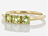 Green Peridot 18k Yellow Gold Over Sterling Silver August Birthstone 3-Stone Ring 0.77ctw