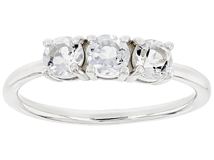 White Topaz Rhodium Over Sterling Silver April Birthstone 3-Stone Ring 0.77ctw
