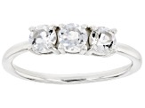 White Topaz Rhodium Over Sterling Silver April Birthstone 3-Stone Ring 0.77ctw