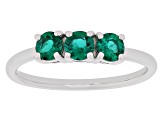 Green Lab Created Emerald Rhodium Over Sterling Silver May Birthstone 3-Stone Ring 0.61ctw