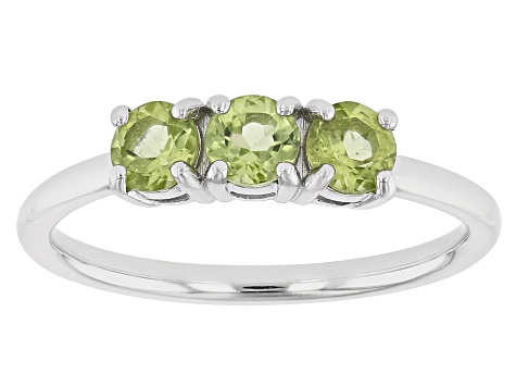Green Peridot Rhodium Over Sterling Silver August Birthstone 3-Stone Ring 0.77ctw