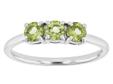 Green Peridot Rhodium Over Sterling Silver August Birthstone 3-Stone Ring 0.77ctw