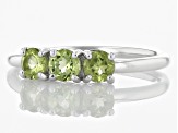 Green Peridot Rhodium Over Sterling Silver August Birthstone 3-Stone Ring 0.77ctw