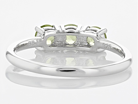 Green Peridot Rhodium Over Sterling Silver August Birthstone 3-Stone Ring 0.77ctw