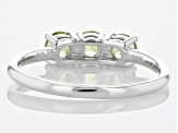 Green Peridot Rhodium Over Sterling Silver August Birthstone 3-Stone Ring 0.77ctw