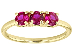 Red Lab Created Ruby 18k yellow Gold Over Sterling Silver July Birthstone 3-Stone Ring 0.77ctw