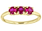 Red Lab Created Ruby 18k yellow Gold Over Sterling Silver July Birthstone 3-Stone Ring 0.77ctw