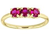 Red Lab Created Ruby 18k yellow Gold Over Sterling Silver July Birthstone 3-Stone Ring 0.77ctw