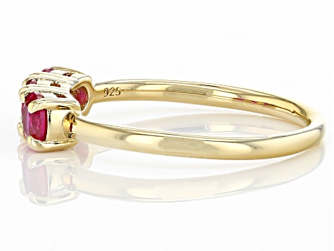 Red Lab Created Ruby 18k yellow Gold Over Sterling Silver July Birthstone 3-Stone Ring 0.77ctw