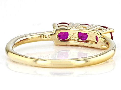 Red Lab Created Ruby 18k yellow Gold Over Sterling Silver July Birthstone 3-Stone Ring 0.77ctw