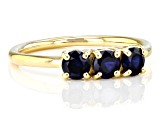 Blue Lab Created Sapphire 18k Yellow Gold Over Silver September Birthstone 3-Stone Ring 0.79ctw