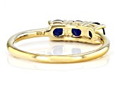 Blue Lab Created Sapphire 18k Yellow Gold Over Silver September Birthstone 3-Stone Ring 0.79ctw