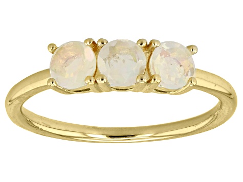 Multi-Color Ethiopian Opal 18k Yellow Gold Over Silver October Birthstone 3-Stone Ring 0.43ctw