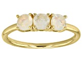 Multi-Color Ethiopian Opal 18k Yellow Gold Over Silver October Birthstone 3-Stone Ring 0.43ctw