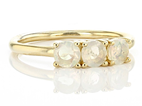 Multi-Color Ethiopian Opal 18k Yellow Gold Over Silver October Birthstone 3-Stone Ring 0.43ctw
