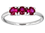 Red Lab Created Ruby Rhodium Over Sterling Silver July Birthstone 3-Stone Ring 0.77ctw