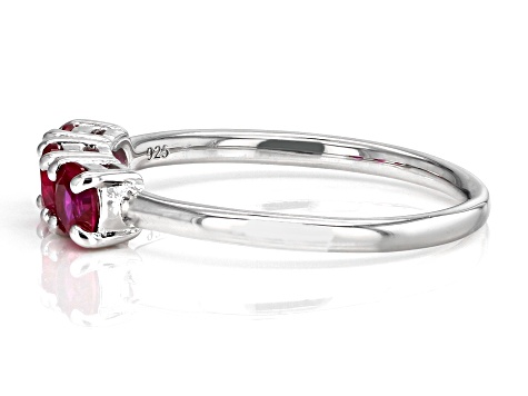 Red Lab Created Ruby Rhodium Over Sterling Silver July Birthstone 3-Stone Ring 0.77ctw