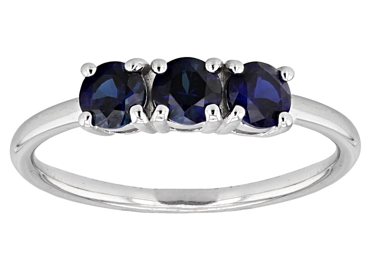 Blue Lab Created Opal Rhodium Over Sterling Silver September Birthstone 3-Stone Ring 0.79ctw