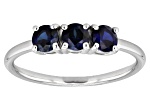 Blue Lab Created Opal Rhodium Over Sterling Silver September Birthstone 3-Stone Ring 0.79ctw