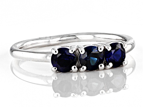 Blue Lab Created Opal Rhodium Over Sterling Silver September Birthstone 3-Stone Ring 0.79ctw