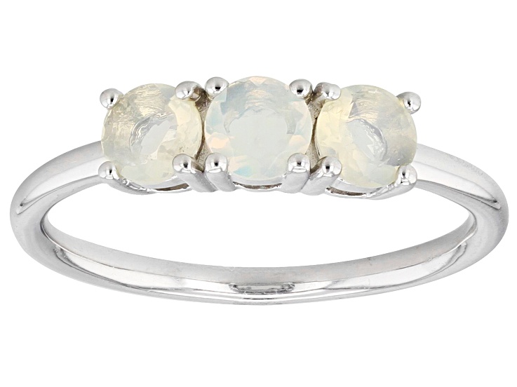 Multi-Color Ethiopian Opal Rhodium Over Sterling Silver October Birthstone 3-Stone Ring 0.43ctw