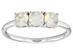 Multi-Color Ethiopian Opal Rhodium Over Sterling Silver October Birthstone 3-Stone Ring 0.43ctw