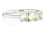 Multi-Color Ethiopian Opal Rhodium Over Sterling Silver October Birthstone 3-Stone Ring 0.43ctw