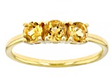 Yellow Citrine 18k Yellow Gold Over Sterling Silver November Birthstone 3-Stone Ring 0.64ctw