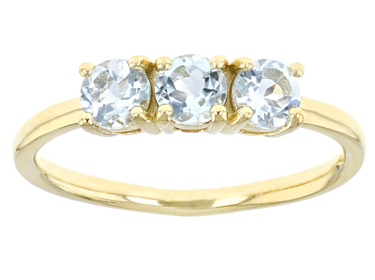 Sky Blue Topaz 18k Yellow Gold Over Sterling Silver December Birthstone 3-Stone Ring 0.82ctw