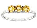 Yellow Citrine Rhodium Over Sterling Silver November Birthstone 3-Stone Ring 0.64ctw