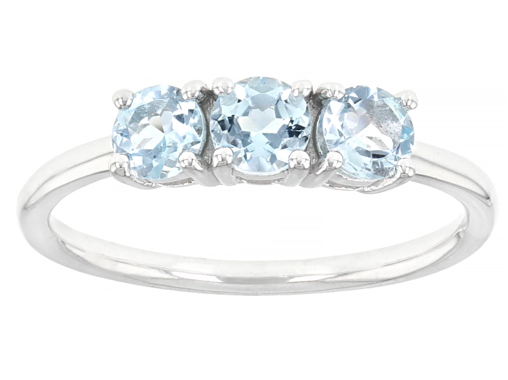 Sky Blue Topaz Rhodium Over Sterling Silver December Birthstone 3-Stone Ring 0.82ctw