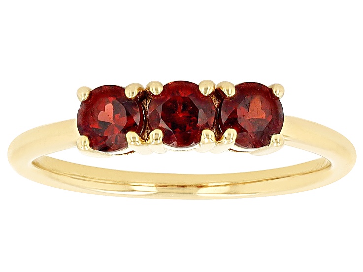 Red Garnet 18k Yellow Gold Over Sterling Silver January Birthstone 3-Stone Ring .89ctw