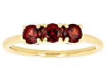 Red Garnet 18k Yellow Gold Over Sterling Silver January Birthstone 3-Stone Ring .89ctw