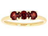 Red Garnet 18k Yellow Gold Over Sterling Silver January Birthstone 3-Stone Ring .89ctw