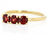 Red Garnet 18k Yellow Gold Over Sterling Silver January Birthstone 3-Stone Ring .89ctw