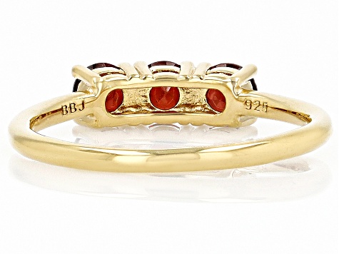 Red Garnet 18k Yellow Gold Over Sterling Silver January Birthstone 3-Stone Ring .89ctw