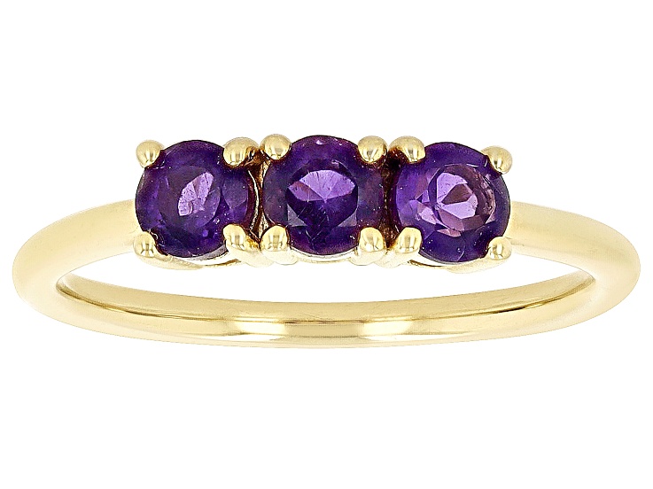 Purple Amethyst 18k Yellow Gold Over Sterling Silver February Birthstone 3-Stone Ring .66ctw