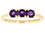 Purple Amethyst 18k Yellow Gold Over Sterling Silver February Birthstone 3-Stone Ring .66ctw