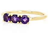 Purple Amethyst 18k Yellow Gold Over Sterling Silver February Birthstone 3-Stone Ring .66ctw