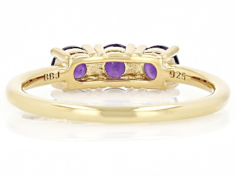 Purple Amethyst 18k Yellow Gold Over Sterling Silver February Birthstone 3-Stone Ring .66ctw