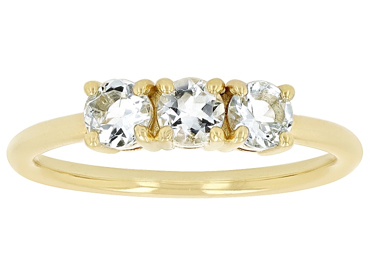 Blue Round Aquamarine 18k Yellow Gold Over Sterling Silver March Birthstone 3-Stone Ring .59ctw