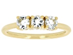Blue Round Aquamarine 18k Yellow Gold Over Sterling Silver March Birthstone 3-Stone Ring .59ctw