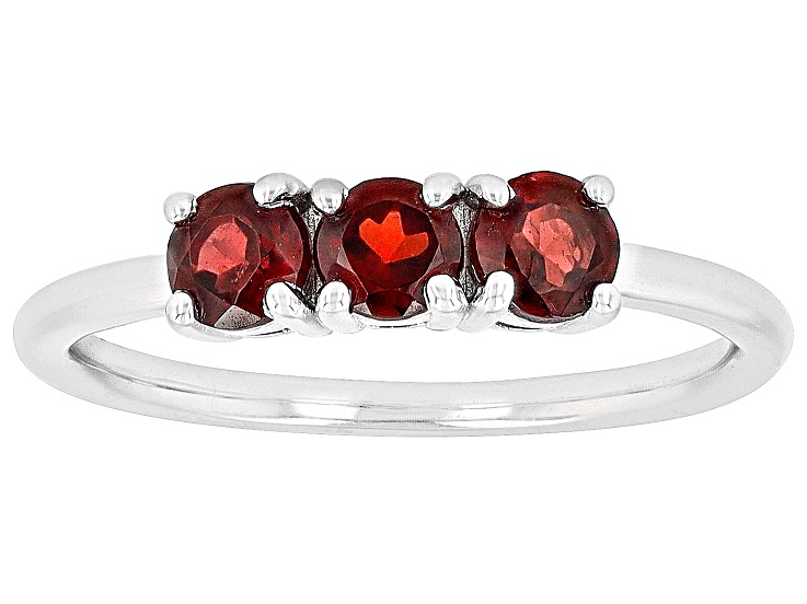Red Garnet Rhodium Over Sterling Silver January Birthstone 3-Stone Ring .89ctw