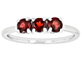 Red Garnet Rhodium Over Sterling Silver January Birthstone 3-Stone Ring .89ctw