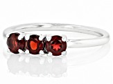 Red Garnet Rhodium Over Sterling Silver January Birthstone 3-Stone Ring .89ctw