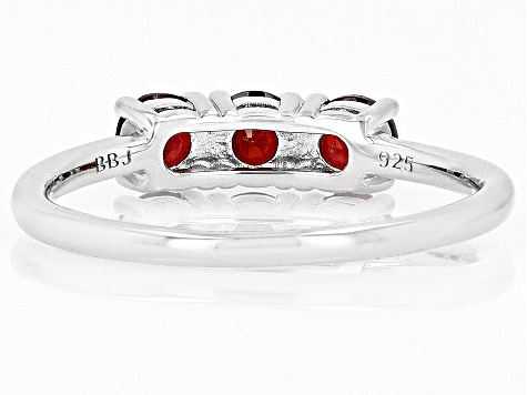 Red Garnet Rhodium Over Sterling Silver January Birthstone 3-Stone Ring .89ctw