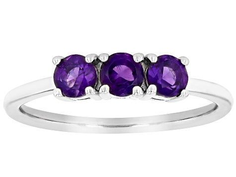Purple Amethyst Rhodium Over Sterling Silver February Birthstone 3-Stone Ring .66ctw
