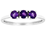 Purple Amethyst Rhodium Over Sterling Silver February Birthstone 3-Stone Ring .66ctw