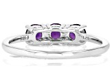 Purple Amethyst Rhodium Over Sterling Silver February Birthstone 3-Stone Ring .66ctw